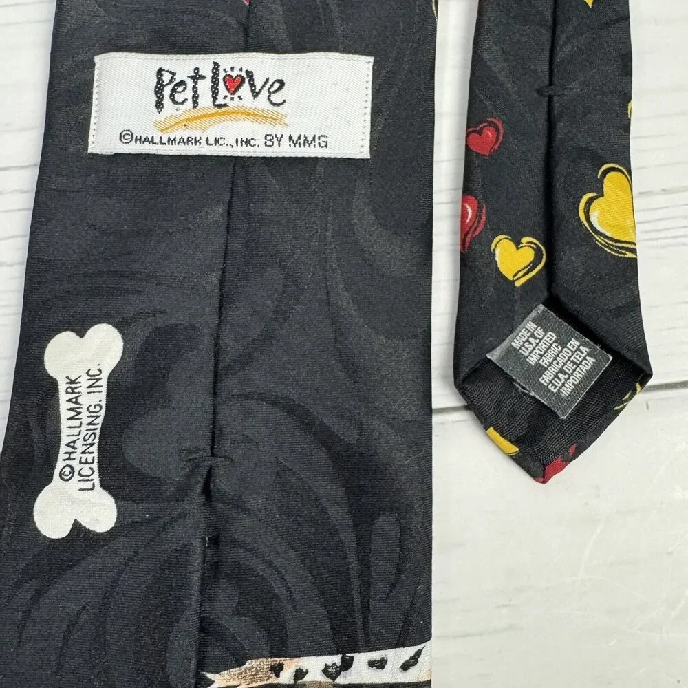 Pet Love‎ Hallmark Men's Necktie Tie Polyester Jacquard Dalmatian Dog Hearts EUC